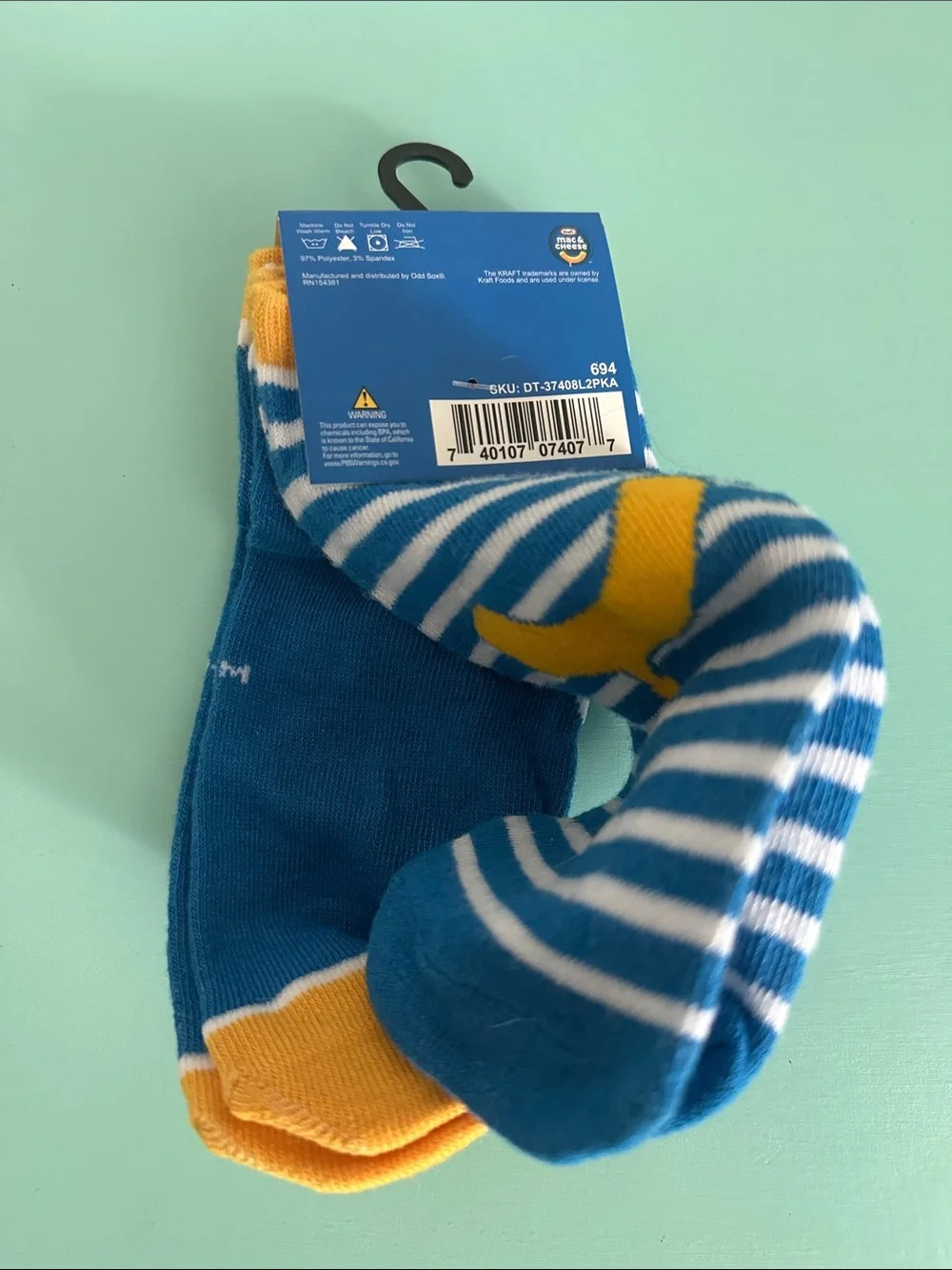 Odd Sox-Kraft Mac&Cheese-2 pack of a novelty ankle socks-new-originally packed